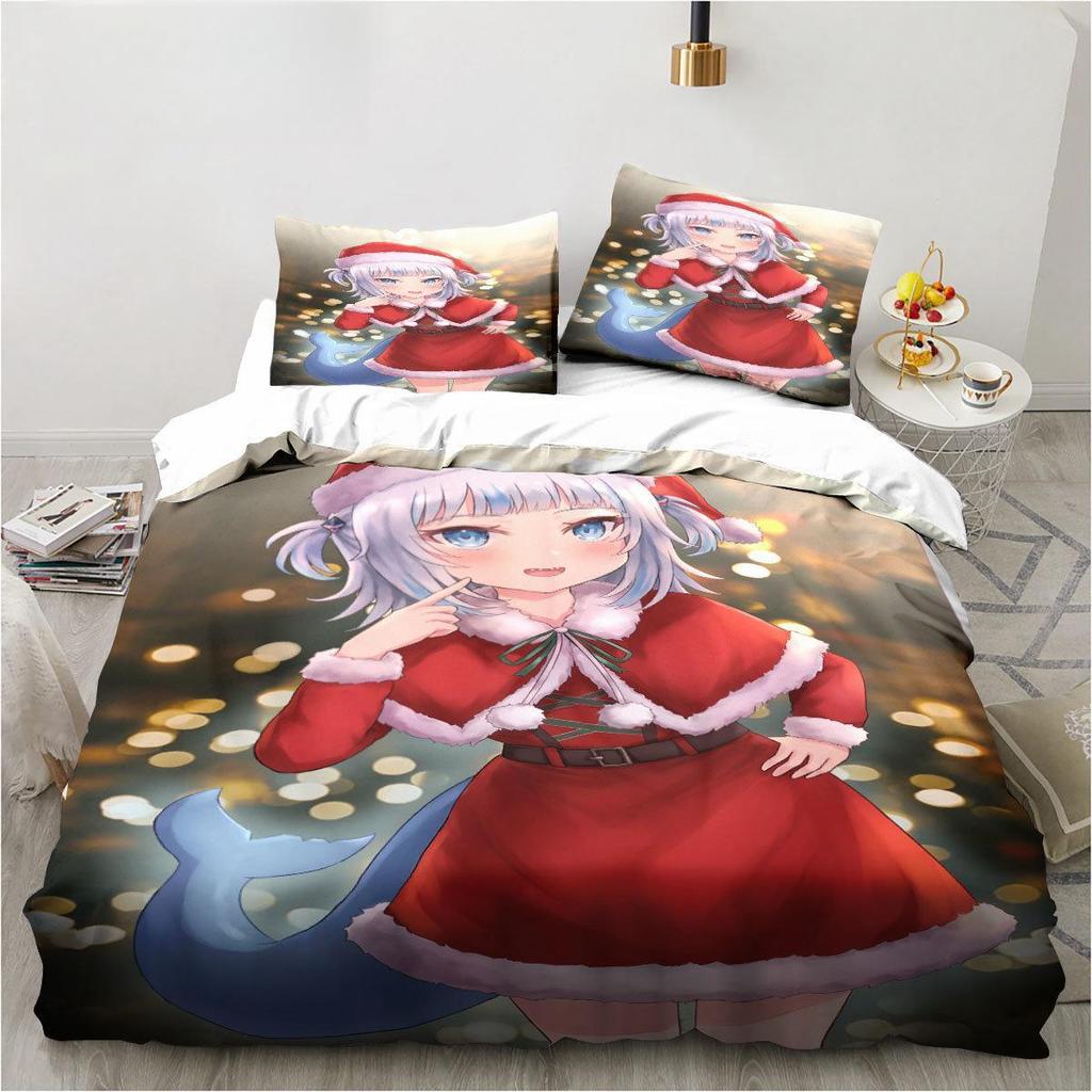 Kawaii Gawr Gura Söt Tjej Min Vinkel Kung Tvilling Dubbel Barnsängkläder Mikrofiber Eller Polyester 3D-tryck Anime Påslakan Set