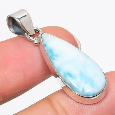 Natural Republic Larimar Edelstein 925 Massiv Sterlingsilber Anhänger 1,50'' d3w45