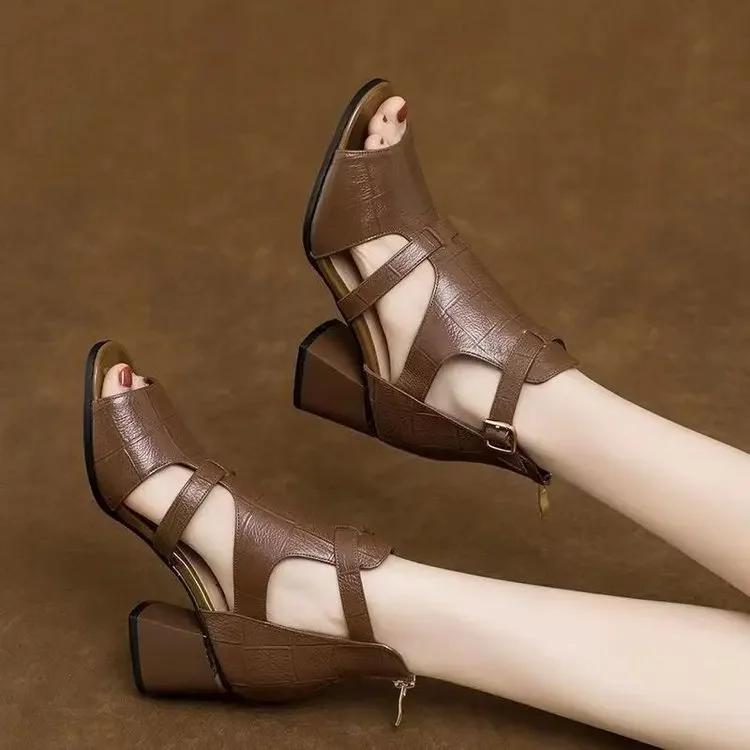 Fashion Women's Soft Leather Casual Roman Sandals Ladies Summer 2025 Soft Sole Platform Wedge Sandals Fashion Hollow Designer Sandals