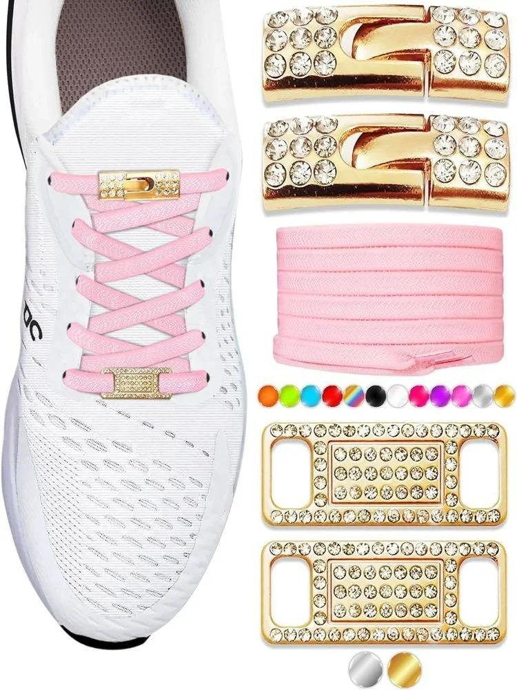 Elastic No Tie Shoe Laces Bling Diamond Cross Locks Shoelace Charms for Women Sneakers Luxury Smart Buckle AF1 Metal Shoelaces