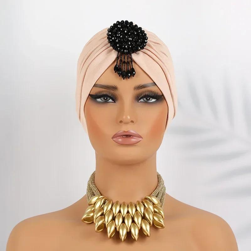 Indian Women Chemo Cap Muslim Diamonds Hijab Pleated Turban Wrap Headscarf Beanies Hair Loss Bonnet Hat Femme Turbante Mujer New