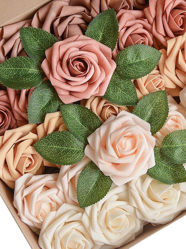 Kaufe 25 Stck knstliche Blumen, echt aussehende Rosen, Ombre-Farben,  Schaumstoff-Kunstrosen mit Stielen fr selbstgemachte Hochzeitsstrue,  florale Partytische, Heimdekorationen zum Preis ab 8.66 | Joom