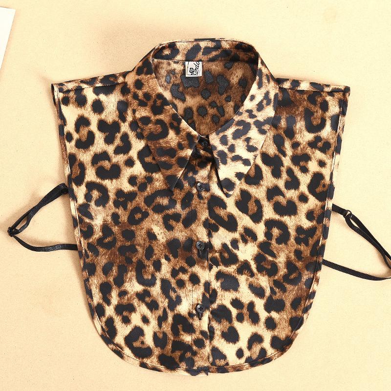 Leopard Print Shirt Fake Collar For Women Detachable Collar False Lapel Collar Shirt Removable Plaid Half Shirt  Faux Col