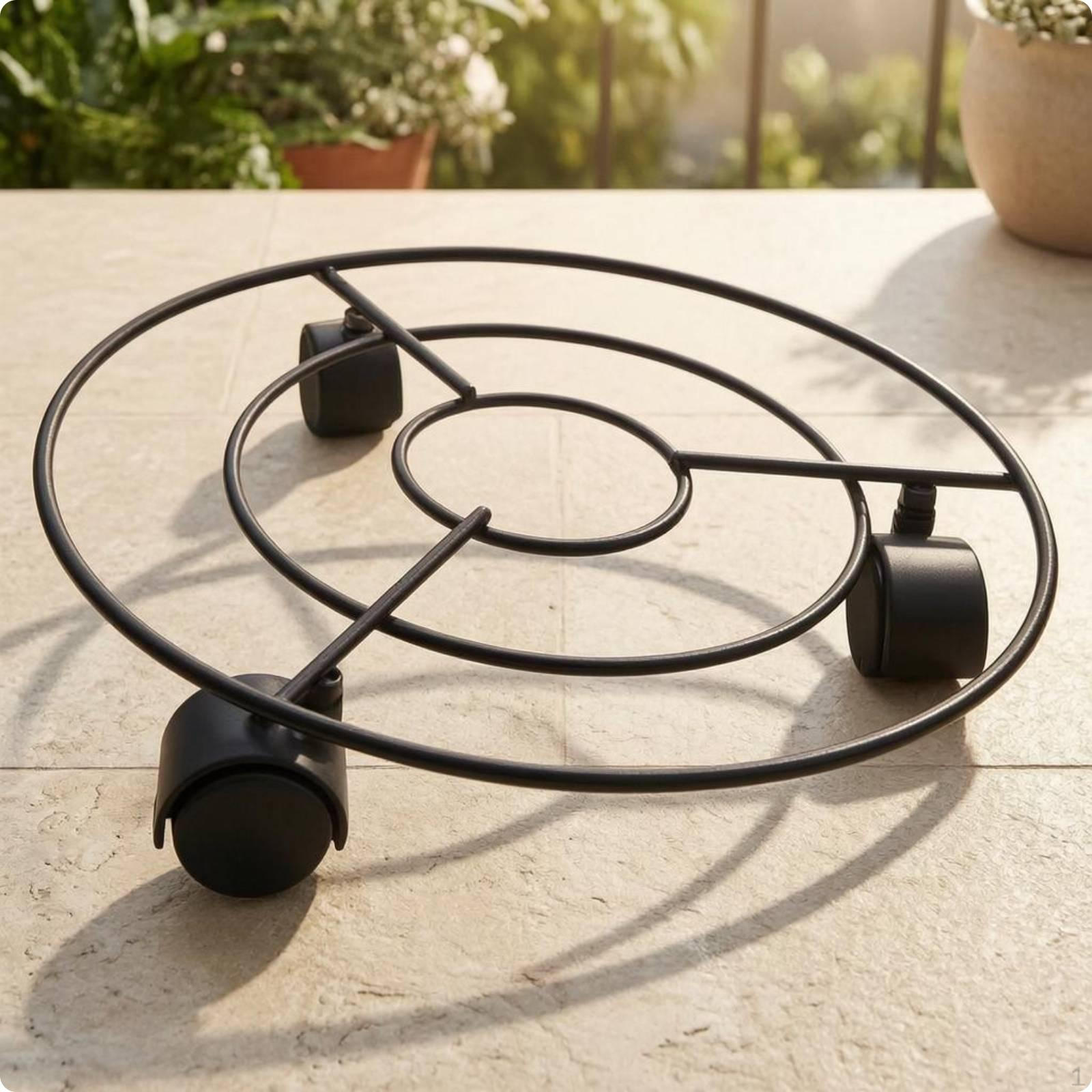 Rolling Pot Stand Metal Plant Circular Planter Tray Black Black