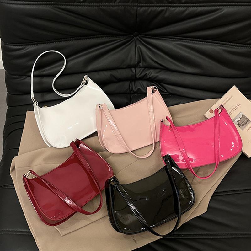 Women's Patent Leather Handbag Versatile Fashion Shoulder Casual Commuting Bags Girl Brand Designer Zipper Handbag