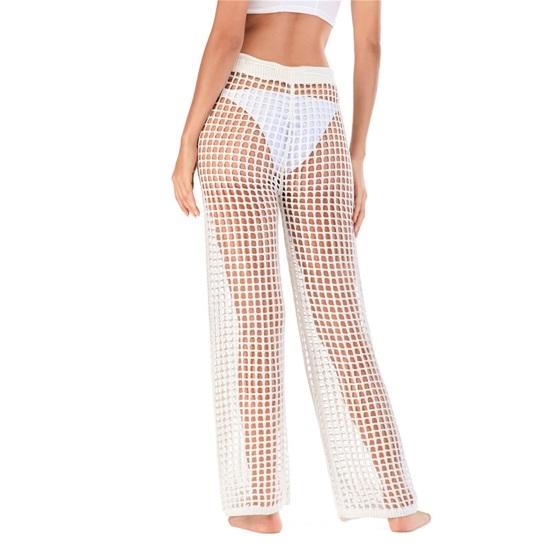 Beach Pants Sexy Hollow Out Polyester Crochet Net Women Cover Up Pants for Vacation