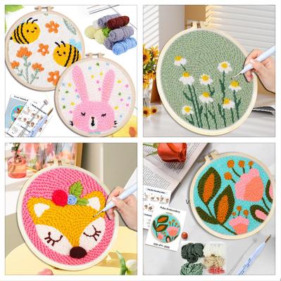 Punch Needle Embroidery Set Kit Bee Cute Animal Picture Cross Stitch Kits Crafts for Adults Festival Gift and Decoration 20*20cm