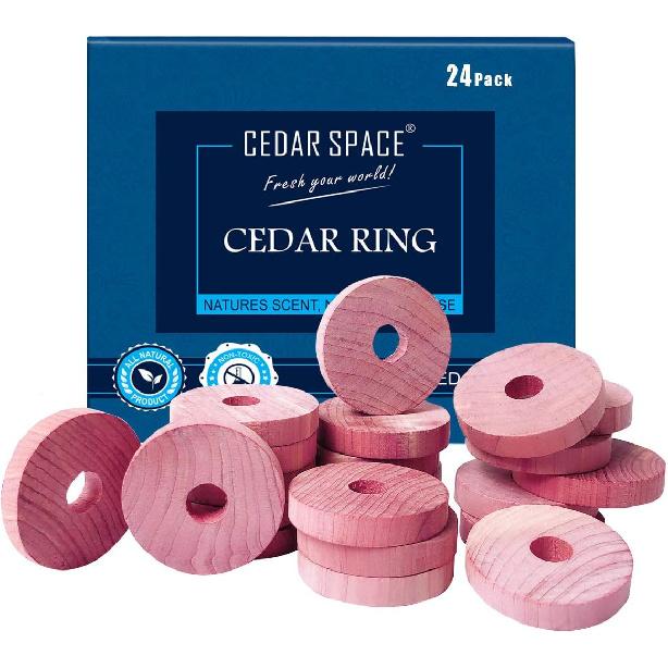 Cedar Blocks for Clothes Storage – 24 Pcs 100% Natural Cedar Rings | Wardrobe & Drawer Freshener for Closet Storage 1 Count (Pack of 24)