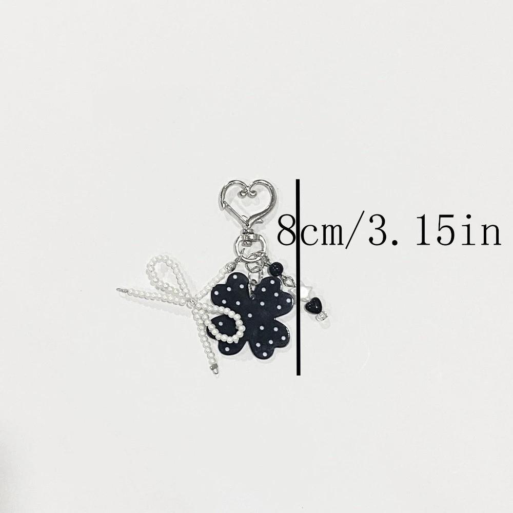 Heart Shape Bag Charm Beaded Bow Heart Pendant Aesthetic Four Leaf Clover Keychain  Daily Use