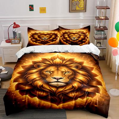Golden Lion Face Motif. Bedding Sets Duvet Cover Sets Duvet Covers Pillowcases(1*Duvet Cover 2*Pillowcases Without Duvet Insert)