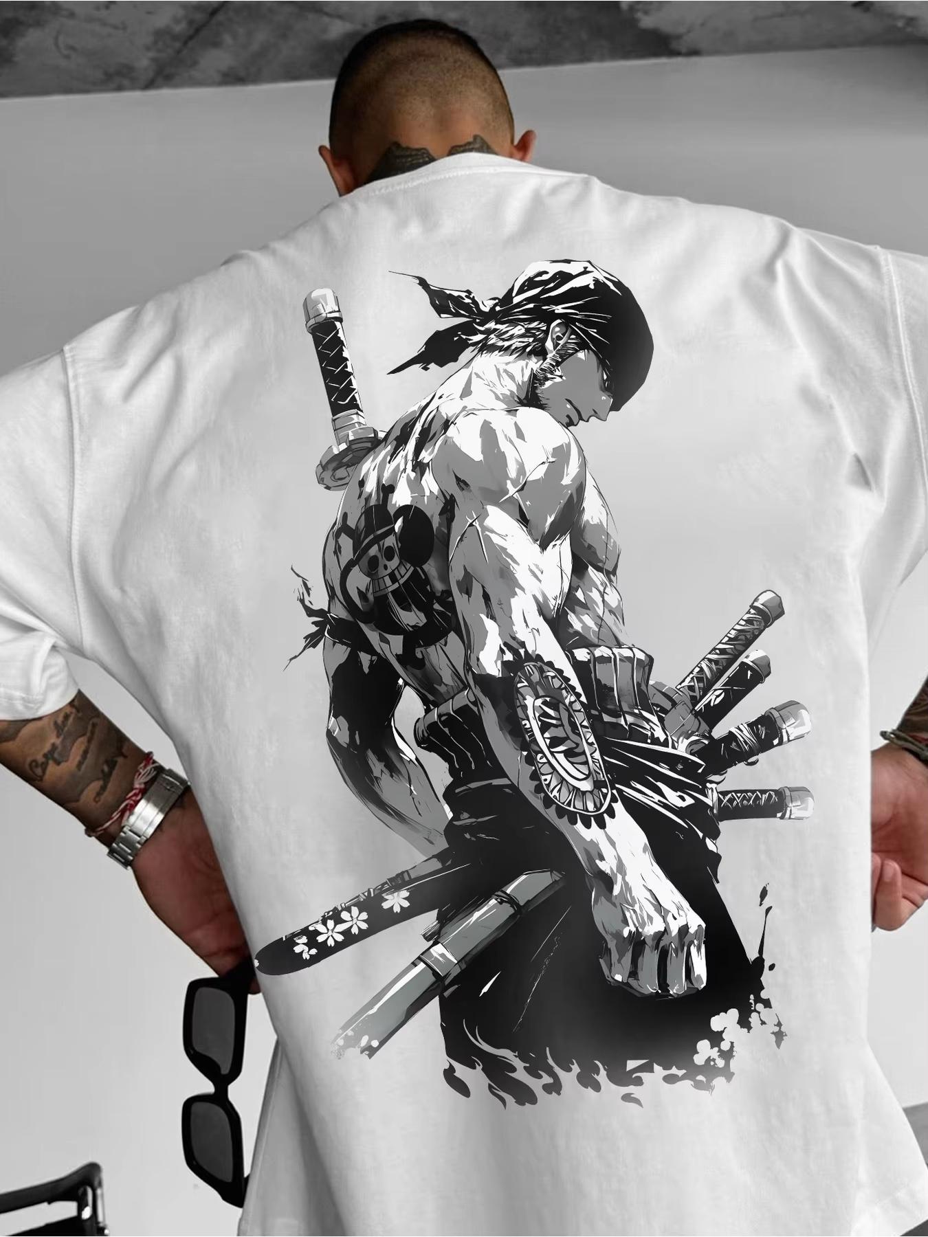 

ONE PIECE Анимационные производные ЗОРО Футболка с коротким рукавом с принтом Мужская и женская 2025 Лето Новая мода Повседневный хлопковый топ 4XL