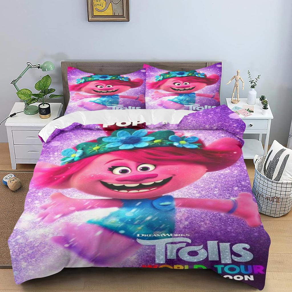 Trolls Cute Girl Printing Duvet Cover Cartoon Anime ChildrenS Bedroom Set Polyester Adult Gift 23Pcs Bedding