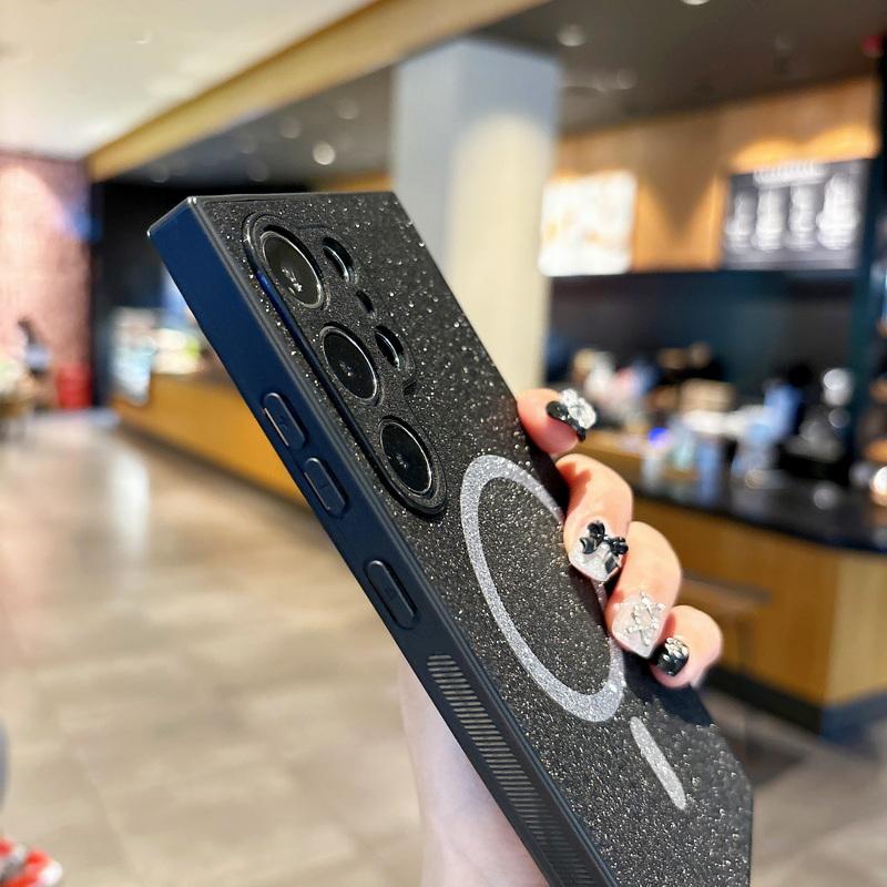 Fashion Glitter Matte Magnetic Phone Case For Samsung Galaxy S25 S24 Ultra S23 S22 for Magsafe Slim Shockproof Soft TPU Lens Protection Bumper Cover