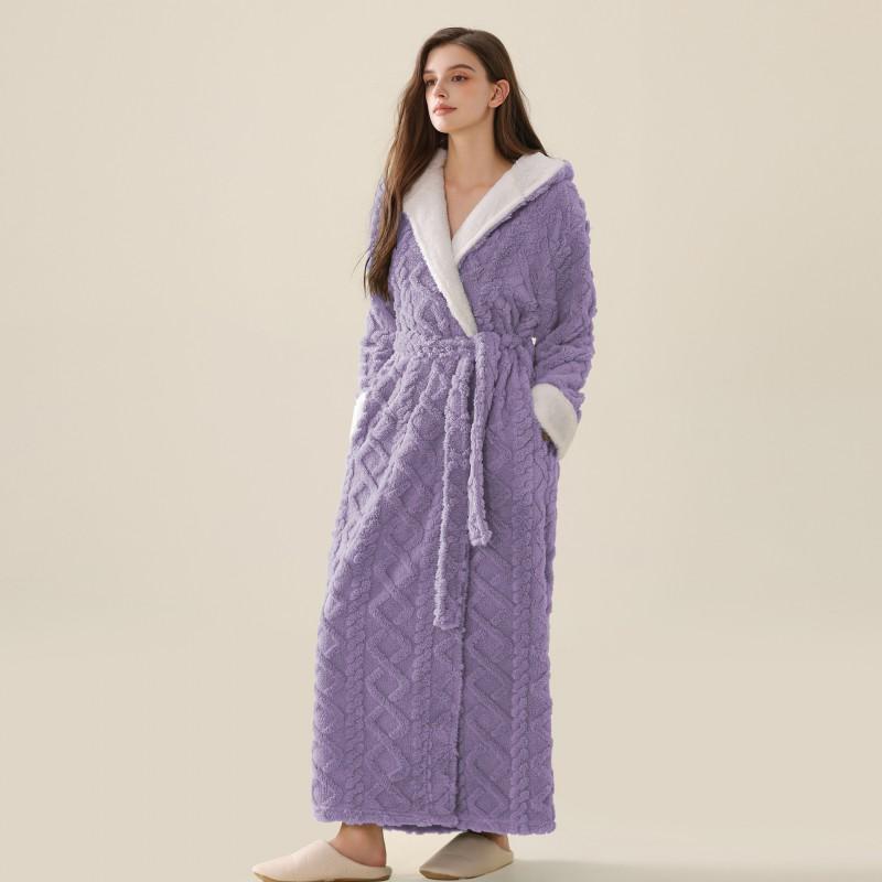B2W Digital Mens Womens Flannel Robe Hooded Fleece Bathrobe Thick Warm Winter Loungewear