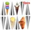 [Heavy-Duty | Stainless Steel] 12pcs Heavy-Duty Stainless Steel Cream Cone Molds | Non-Stick Spiral Pastry Tubes for Ice Cream, Croissant, Waffle