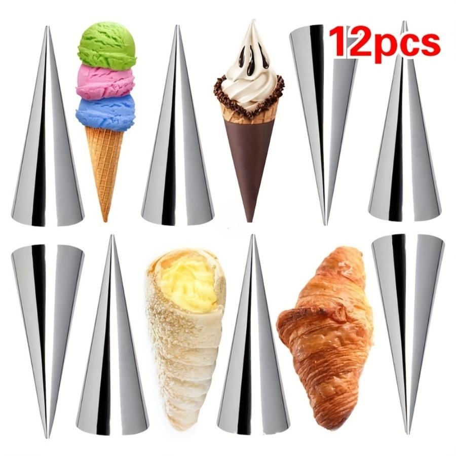 [Heavy-Duty | Stainless Steel] 12pcs Heavy-Duty Stainless Steel Cream Cone Molds | Non-Stick Spiral Pastry Tubes for Ice Cream, Croissant, Waffle