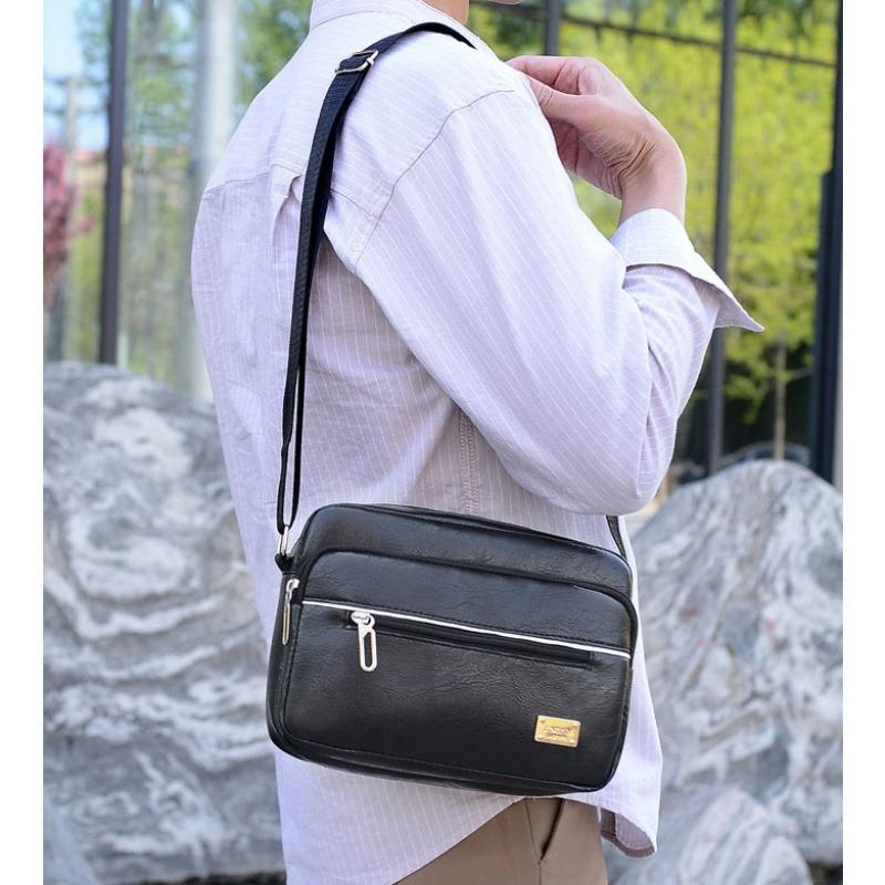 Fashion Men Messenger Bags PU Leather Handbags for Man Male Crossbody Bag Casual Storage Shoulder Bag Zipper Direction Random