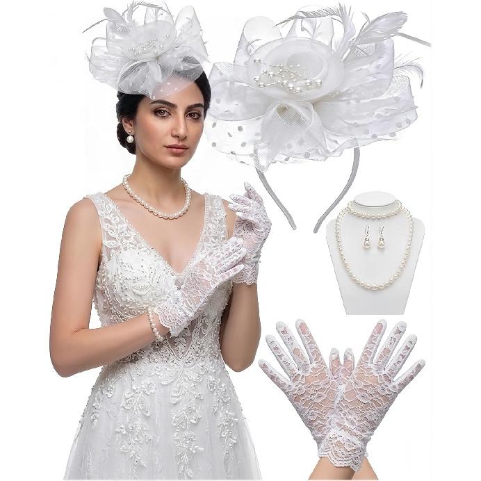Fascinators Hat for Women Tea Party Fascinator Headband with Gloves Tea Party Accessories for Ladies