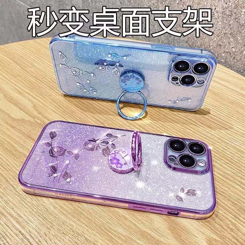 Applicable To Apple 17 Eternal Flower Mobile Phone Case Glitter Rhinestone iPhone16proMax Electroplating Anti-drop 15 Protective Case
