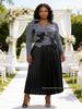 Miyake Plus Size Elegant Casual Pleated Dress with Western-Style Collar - Waist-Cinching Women's Slimming Skirt