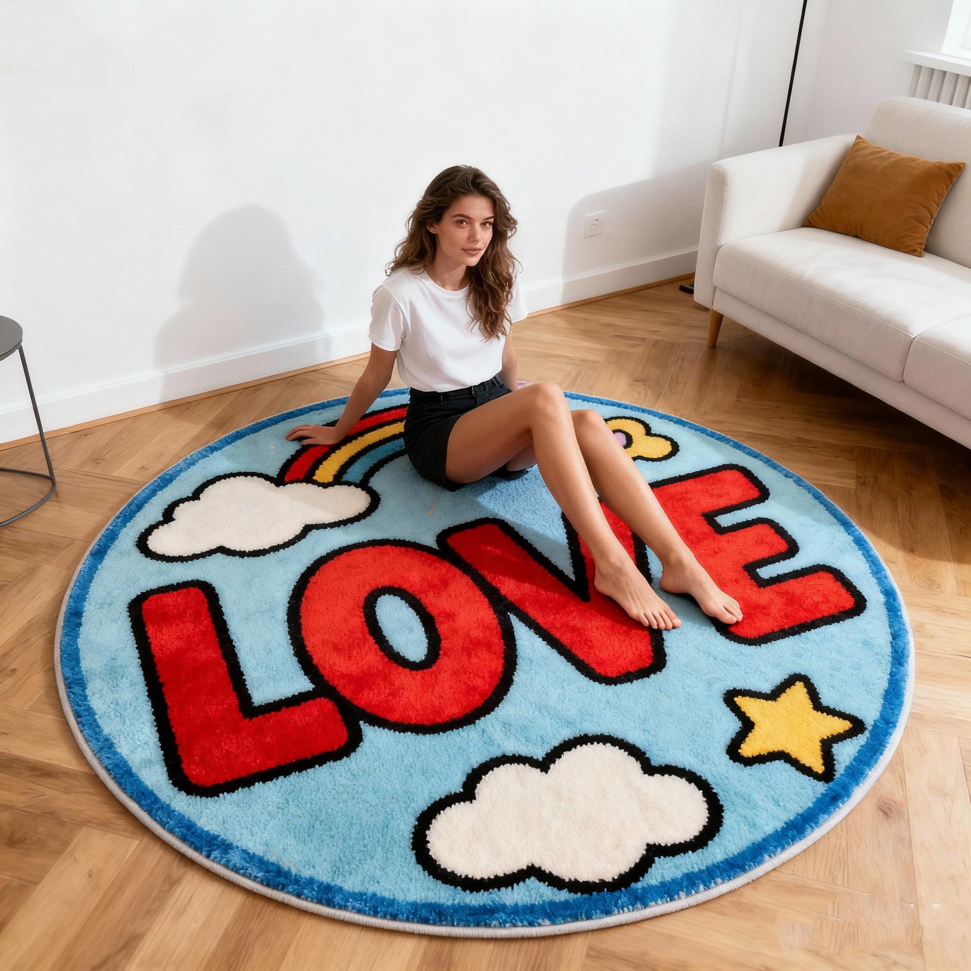 

КОВРИК ПРИКРОВАТНЫЙ КРУГЛЫЙ LOVE - Нескользящий, Влаговпитывающий, Мягкий ковер из искусственного кашемира 80x80cm (31.5x31.5in)