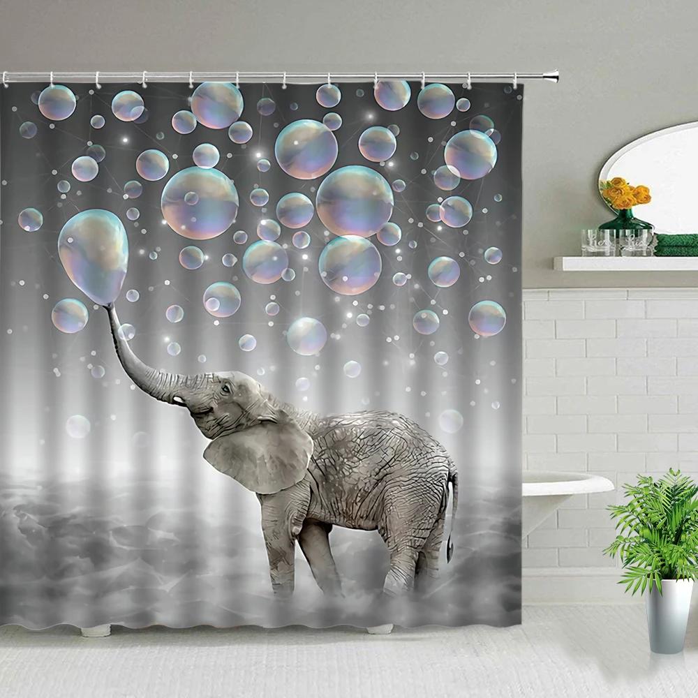 Creative Animal Elephant Printed Pattern Shower Curtains Waterproof Bath Curtain Home Bathroom Decor Polyester Fabric with Hooks