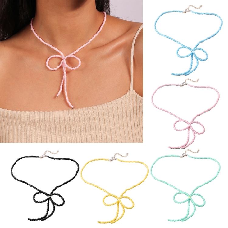 Color Rice Bead Bowknot Collarbone Chain Student Adjustable Chain Sweater Chain