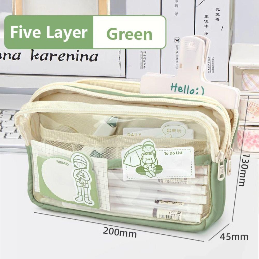 PU Leather+PVC Pencil Case Large Capacity Stationery Bag Stationery Organizer  School Office