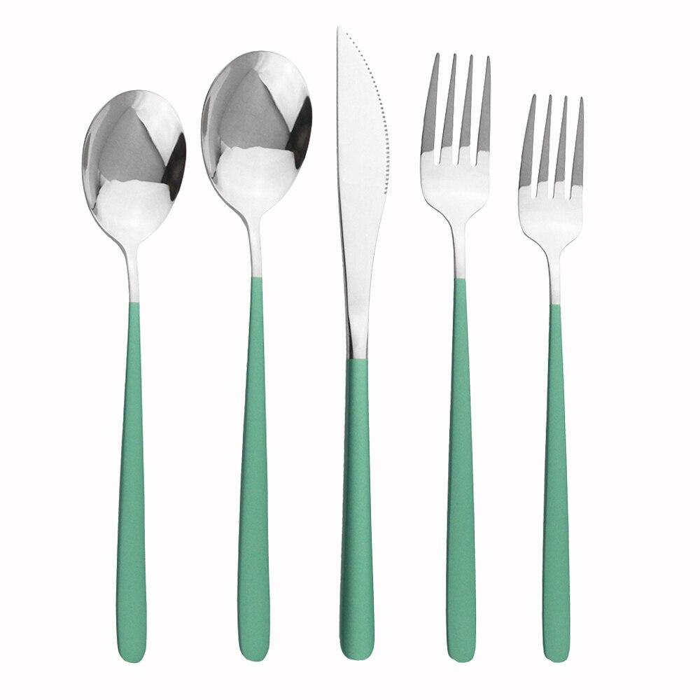 Portable Food Dinnerware Cutlery Set 304 Stainless Steel Table Knife Spoon Fork Dinner Set Green Gold Tableware Set