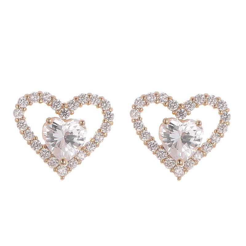 European Heart-Shaped Rhinestone Stud Earrings - Elegant Women's Fashion Accessories