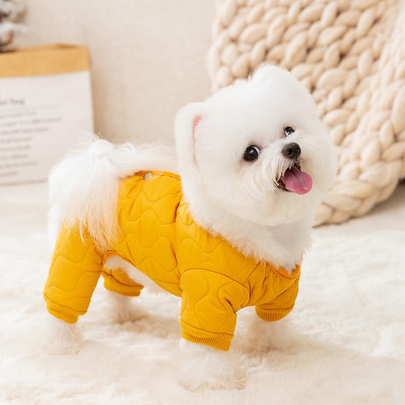 Dog clothing Autumn and winter cotton-padded clothes Simple thickened quilting cotton Bi Xiong Small dog cardigan Cat warm four-legged clothes