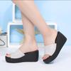 European Station Suede Sandals Women's Flower Rhinestone Leg Sandals Open-toed Thick-soled Wedge Heel Slippers