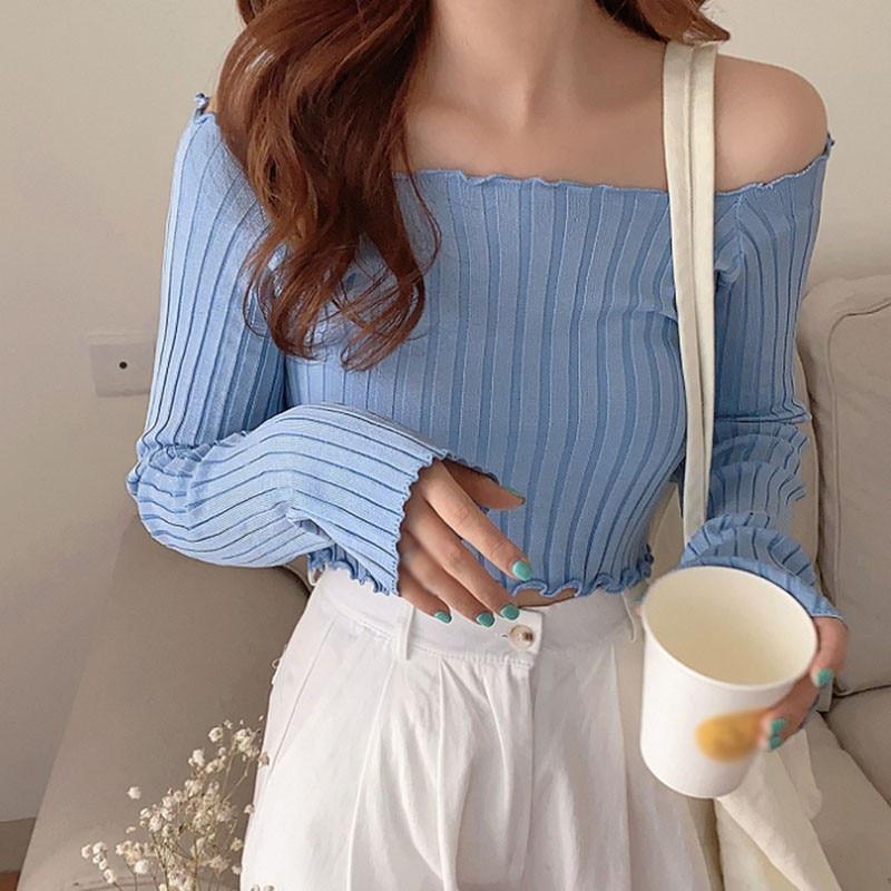 Women Full Sleeve Square Neck Sweater Knitted Basic Elasticity Pullovers Autumn Solid Jumpers