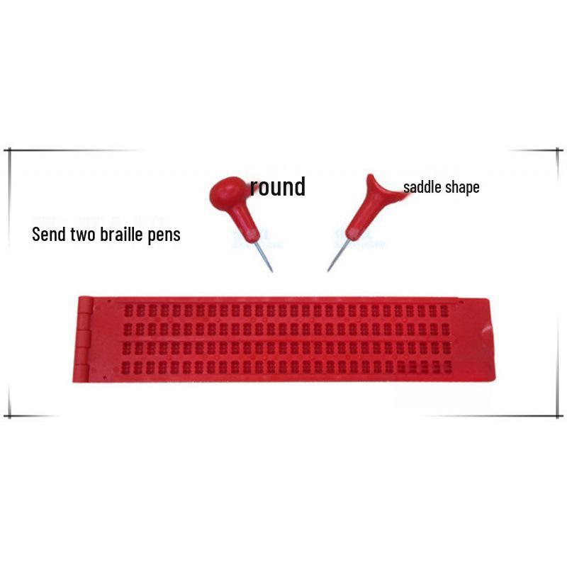 Braille Writing Slate with 4 Lines and 28 Cells for Blind Learners, Includes 2 Pens