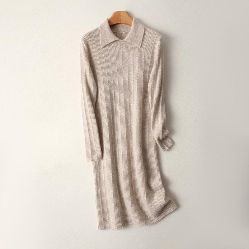Women Sweater Dress 100% Wool MODERN NEW SAGA Turn-down Collar Knit Long Pullover Winter Jumpers Wool Long Dress Female