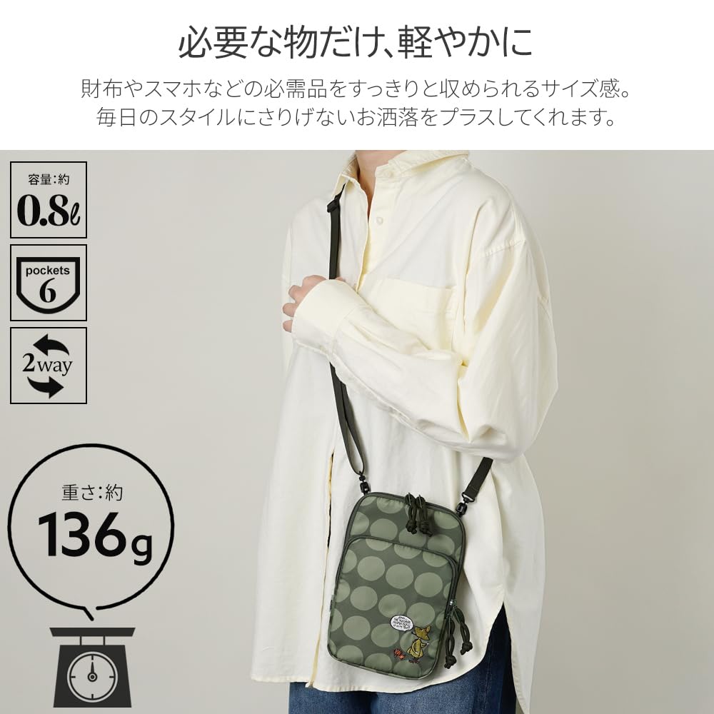[MOOMIN] [Official] Moomin Mini Shoulder Bag, Smartphone Shoulder Bag, Sacoche, Pochette, Snufkin Embroidery, Polka Dots, RMMC-03