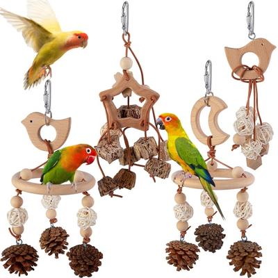 Kolorowa Wisząca Zabawka dla Papugi Ptaka Trening Gryzienie Żucie Akcesorium Ręcznie Robione Naturalne Drewno