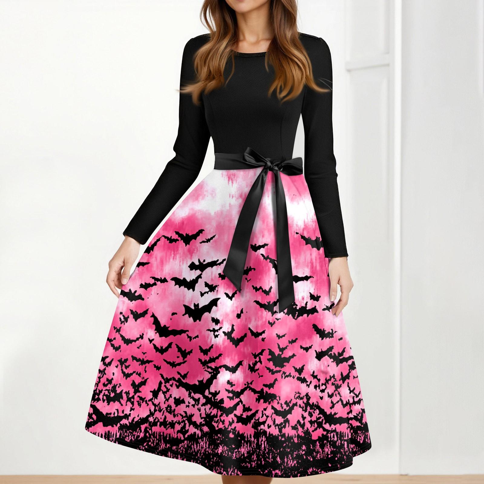 

Women s Casual Fashion Halloween Printed Round Neck Vintage Dress L
