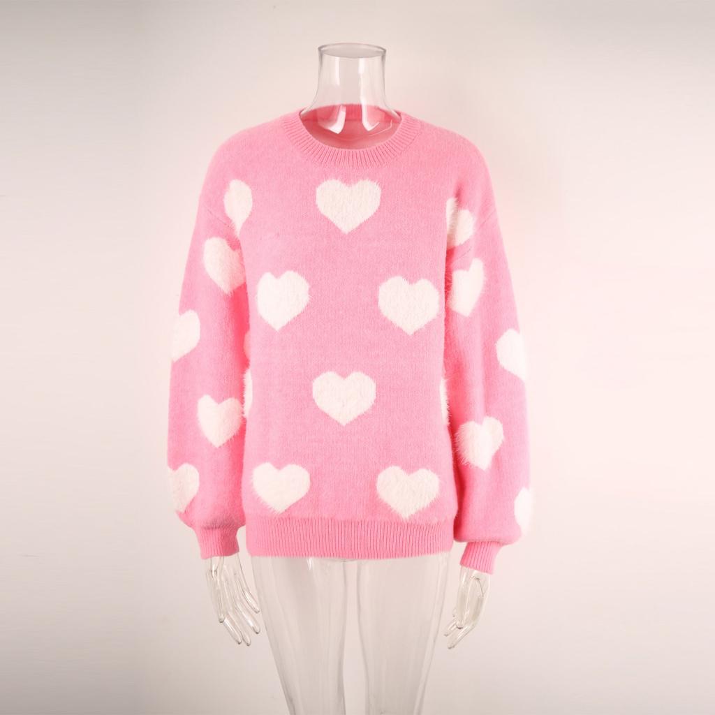 Suéter de Punto de Fondo de Moda Casual para Mujer con Cuello Redondo y Corazón