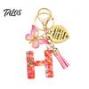 Talos Keychain Pendant, Sequins Initial Letter Charm Key Chain with Butterfly Tassel Stainless Steel Heart Design, A-Z Holder for Bag Purse Backpack