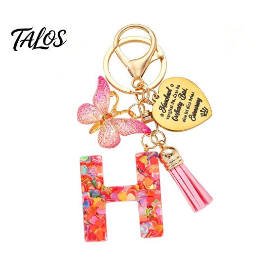 Talos Keychain Pendant, Sequins Initial Letter Charm Key Chain with Butterfly Tassel Stainless Steel Heart Design, A-Z Holder for Bag Purse Backpack