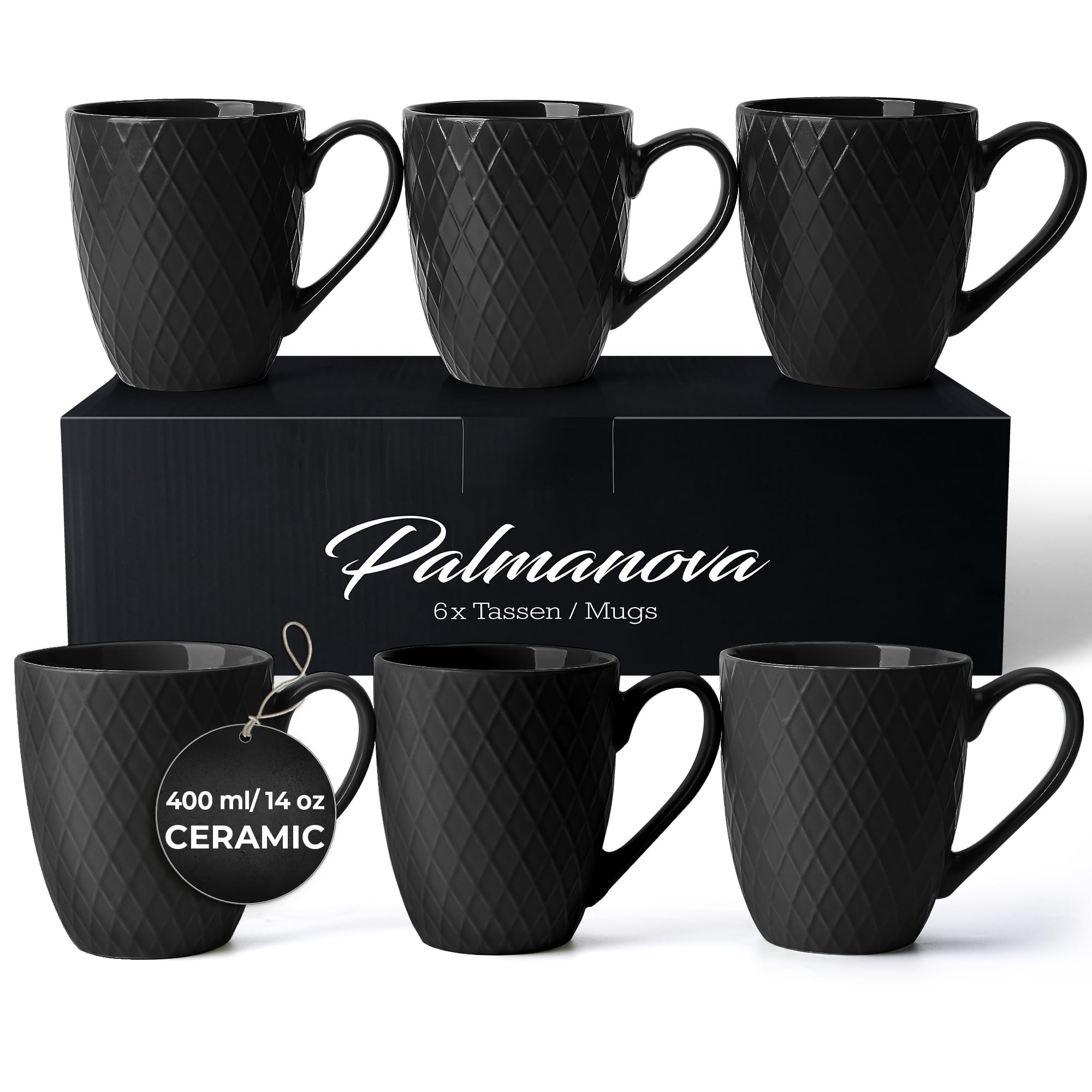 

MIAMIO 400 ml x 6 Coffee Mug Modern Ceramic Mug Mat Large Coffee Mug Palmanova Collection - - Set/Mug - - - (Black) чёрный