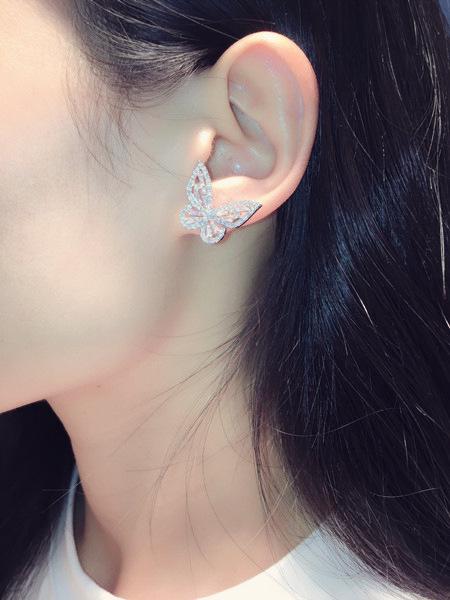 Silver Tone Full Zircon Stone Butterfly Earrings Female Temperament Korean Personality Minimalist Minimalist Wild Net Red Earrings Tremella