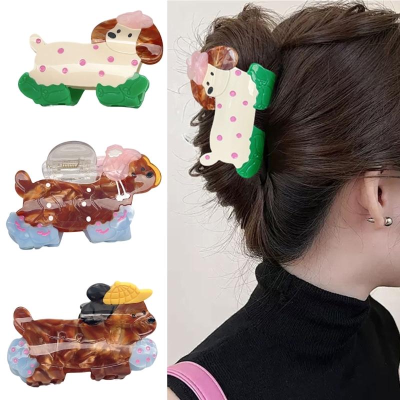 Cartoon Dog Shaped Hair Clip Claw Strong Grip Barrettes Trendy Hair Accesories for Gym Workouts and Casual Outings