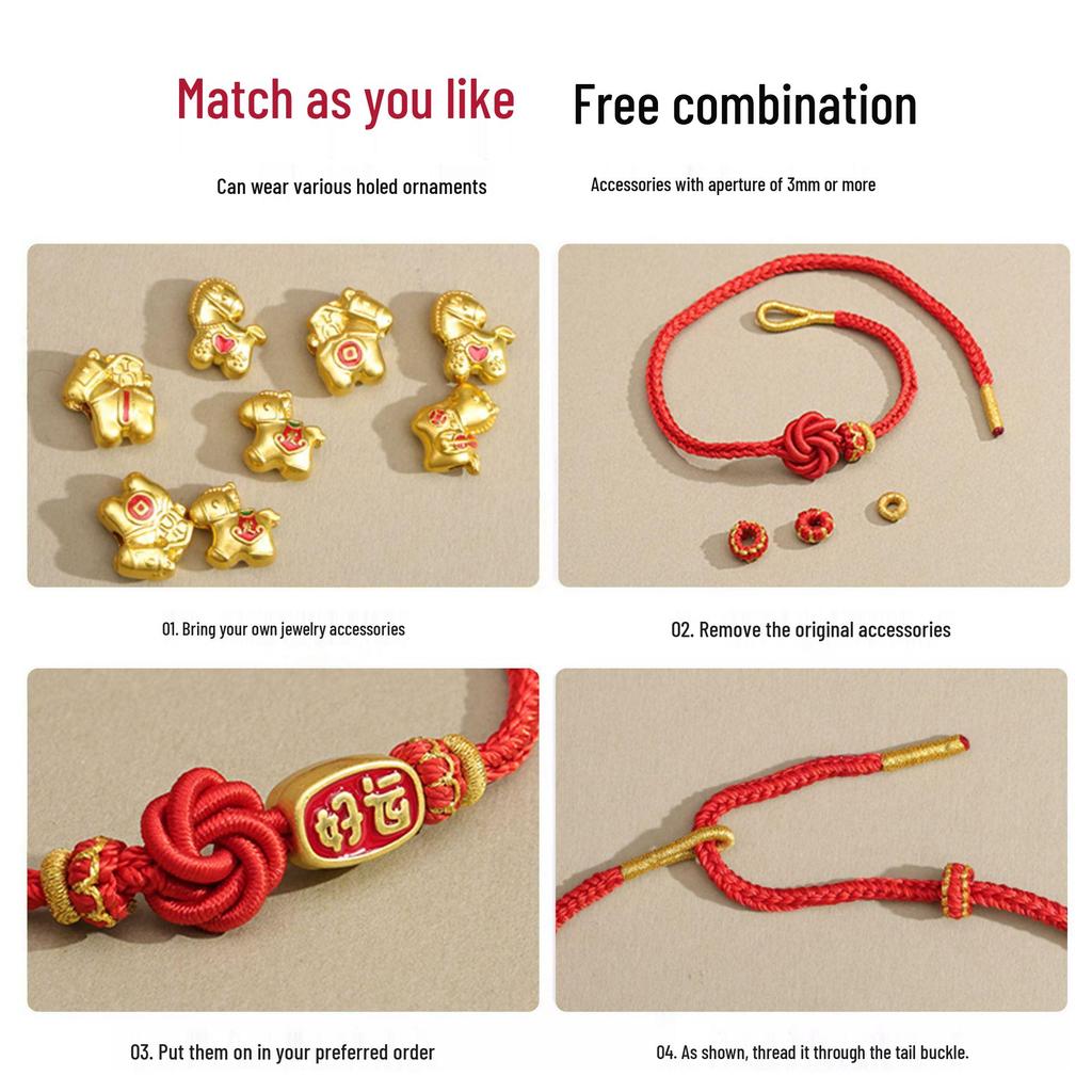 Mandala Red String DIY Hand-Woven Bracelet: Compatible with Beads & Gold Ornaments