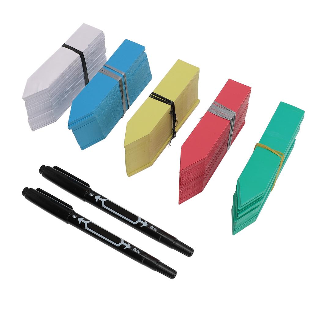 500 st växtetiketter 5 färger 10x2cm Plastväxtnamnetiketter Trädgårdskrukmärkare med 2 svarta oljepennor