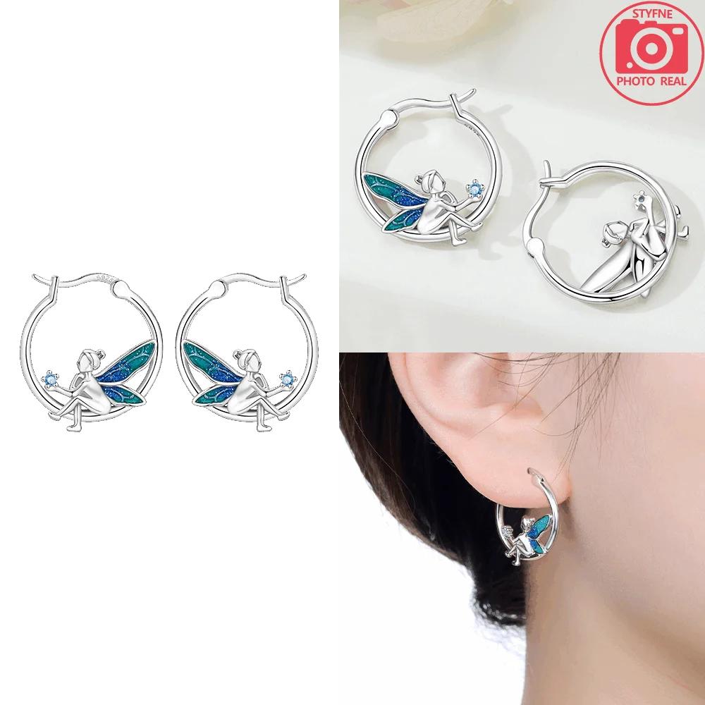 

Earring S925 Silver Blue Girl Fairy Earring Hummingbird Animal Wings Earrings Women Earring Anniversary Gift Accessory