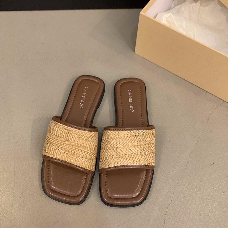 

Летние плетеные туфли на плоской подошве женские тапочки повседневная женская обувь для отдыха на мягкой подошве пляжные тапочки для отдыха 35 коричневый