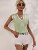 Women's printed V-neck sleeveless knitted floral pullover sweater