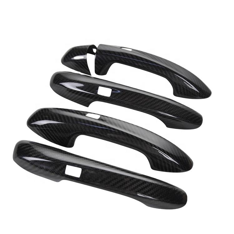 Glossy Carbon Real Dry Carbon Fiber 4-Door Handle Cover Stick-On SA Holes Luxury Style for Mercedes Benz E-Class W213 2016-2018